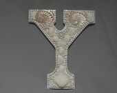 Beach Decor-Pink abalone  shell embellished letter Y-Free Shipping