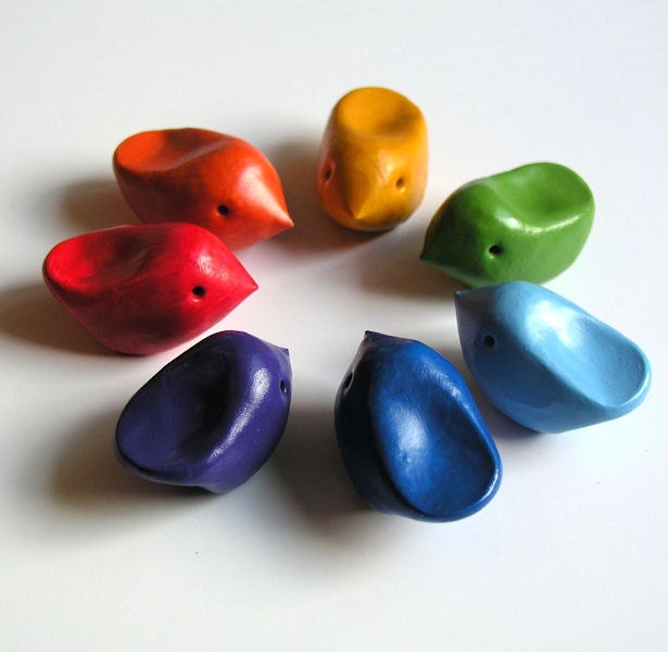 Little tiny "Rainbow" handmade polymer clay birds, seven - Great gift