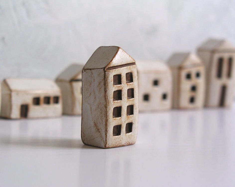 Handmade polymer clay houses, set of 7 ... instant little neighborhood...fairy houses...fairy gardens