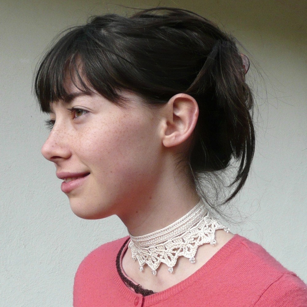 Collar Choker Lace Crochet - silk crystal beads romantic handmade