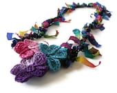 Ribbon Crochet Necklace,- Fun,- Festive- Flowers,- Chain - Stylish-  Elegant