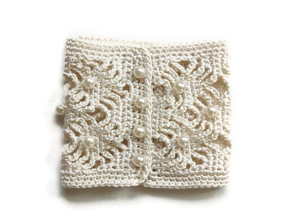 Crochet Cuff - Handmade with Faux Pearls - Perfect for Wedding Attire - Shabby Chic, vintage inspired