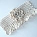 Cuff Elegant Silk Flower Faux Pearls Wedding Ecru Hand Crochet