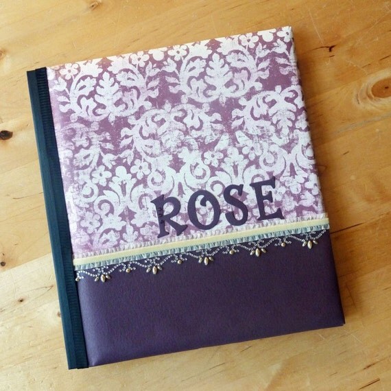 Custom baby memory book plum purple damask by custommemorybooks