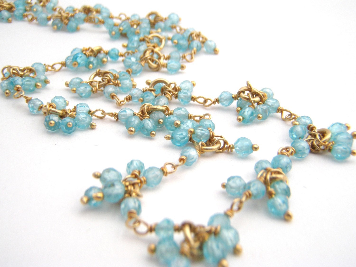 Aqua Cubic Zirconia Necklace Set - Gold - Dangles - Elegant