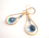 London Blue Topaz Chandelier Earrings - Teardrop - Gold - Ocean Blue