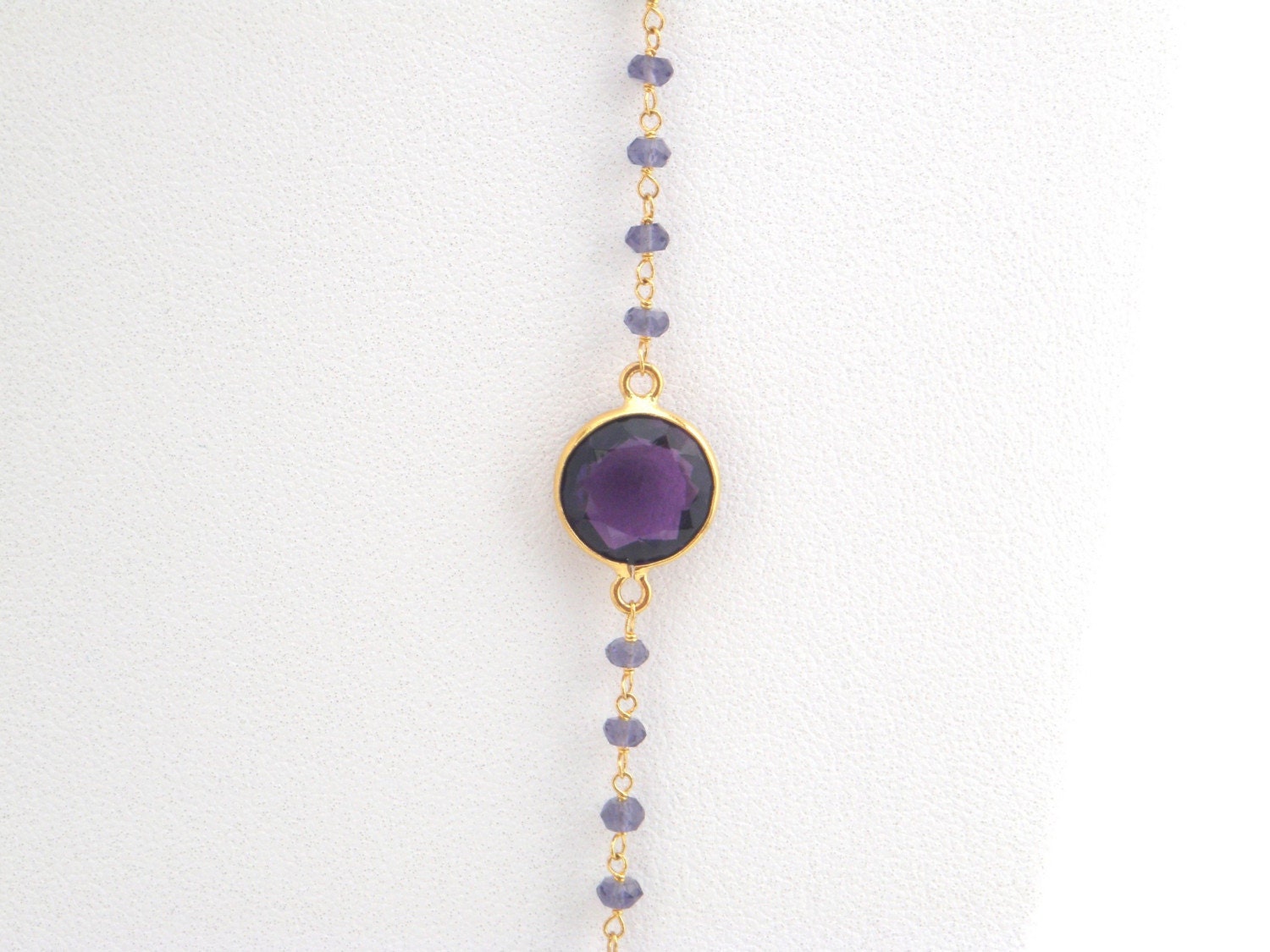 Amethyst And Pearl Rosary Necklace Set - 33 Inches - Purple - White - Gold - Long Necklace