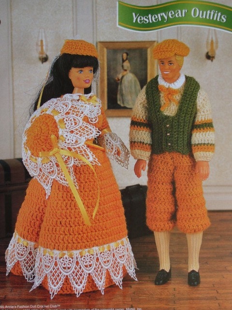 Yesteryear Outfits for Ken and Barbie Crochet Patterns for Vest, Shirt, Knickers, Hats, Dress and Parasol for Fashion Dolls