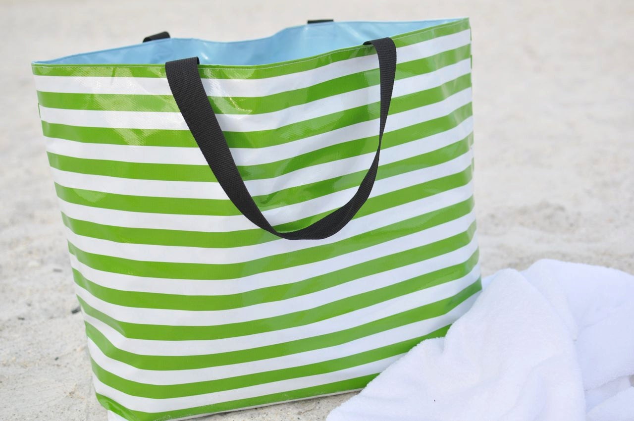 Extra Large Reversible Lined Oilcloth Tote Bag Beach w/ Pockets
