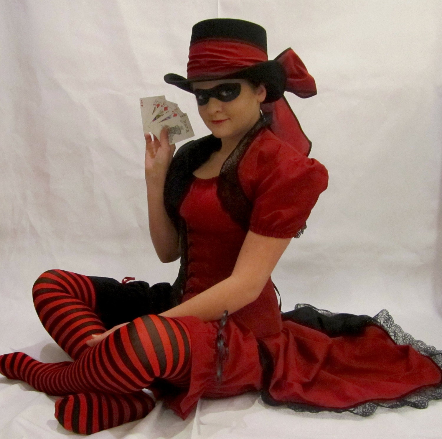Harley Quinn Style Steampunk - Top, Bolero, Corset, Bloomers, Add-a-Bustle and Bow Tie Sash Costume  - by LoriAnn - CUSTOM SIZE
