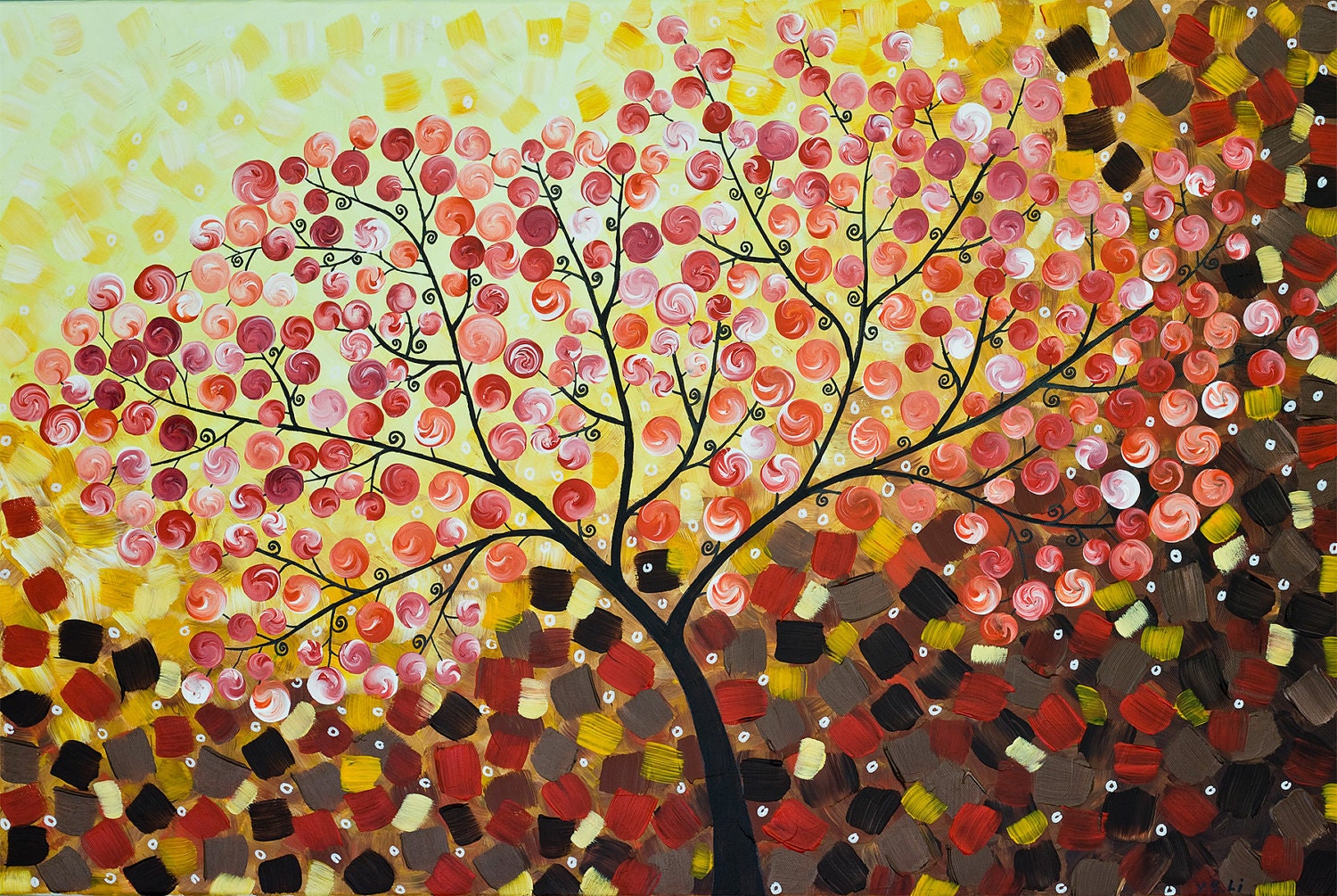 Original Abstract paintng Heavy Texture Impasto Landscape Tree Branches Wall Decor "Wishing Tree" by QIQIGALLERY