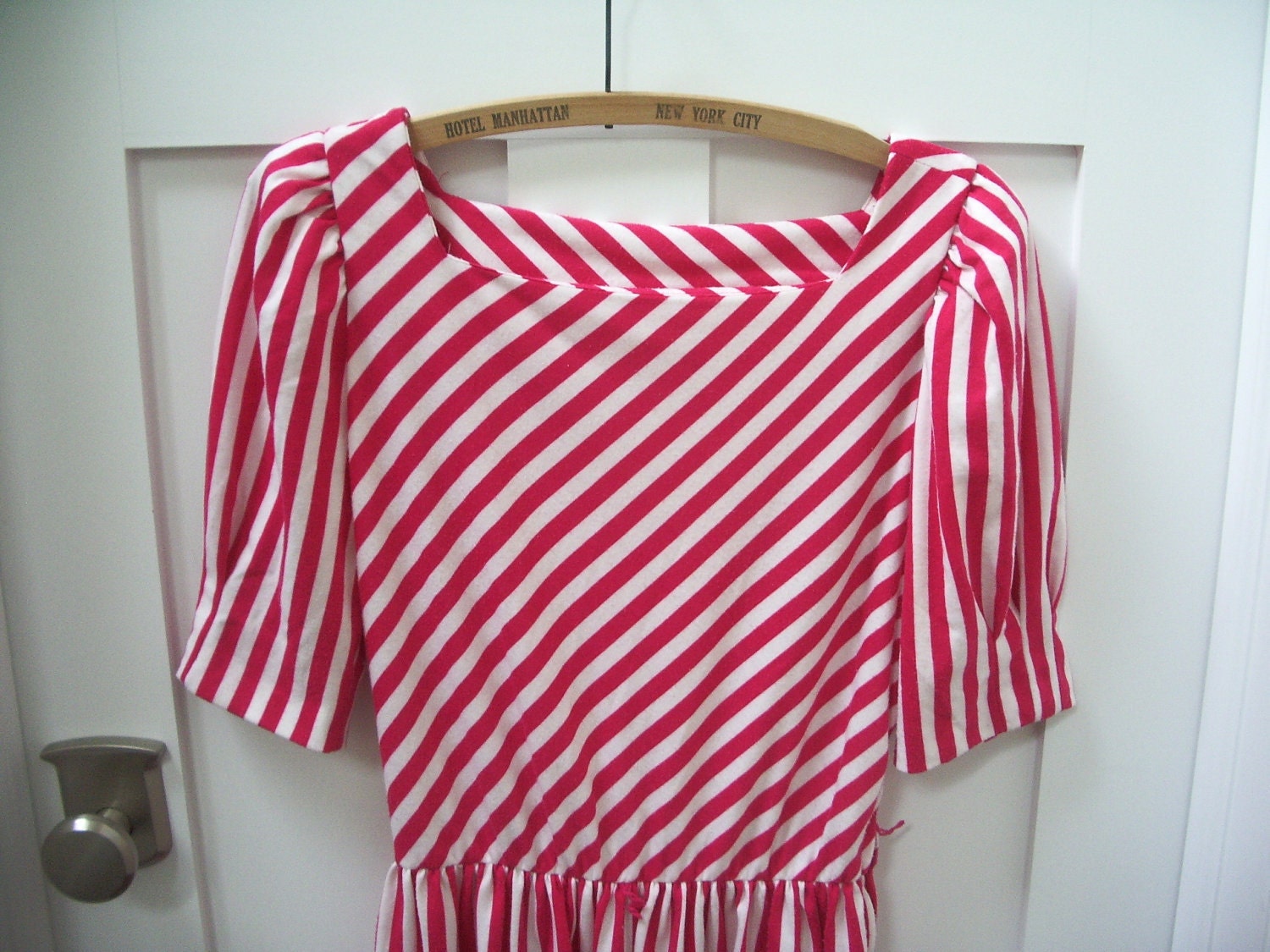 Vintage pink and white striped 80's dress