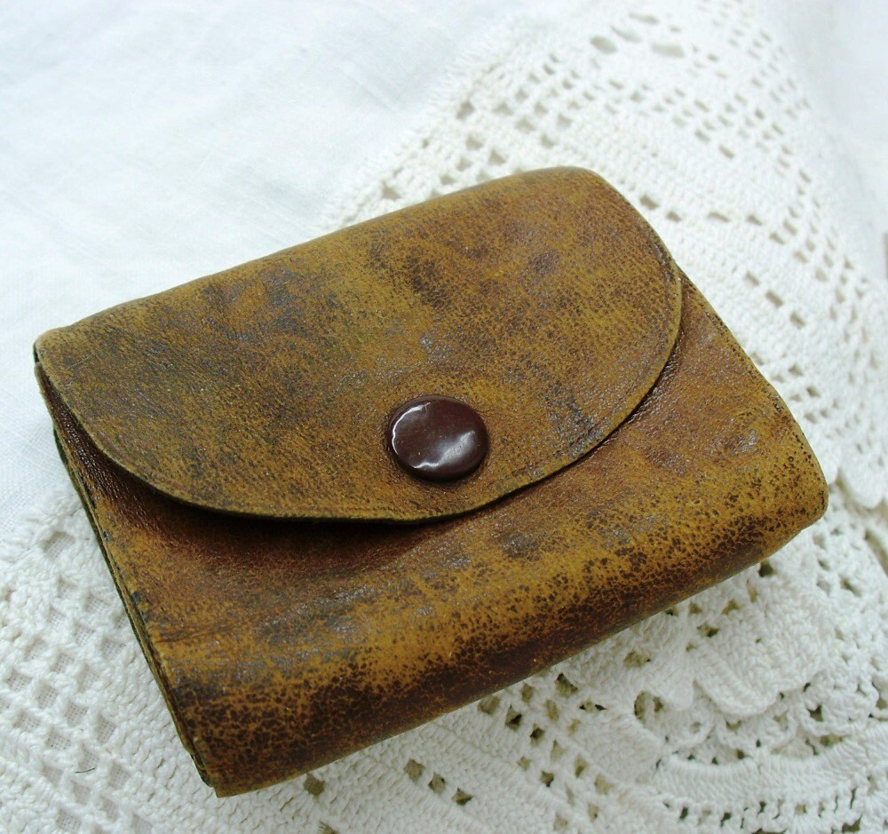 Antique leather wallet Men&#39;s early 1900s by VintageDrawer
