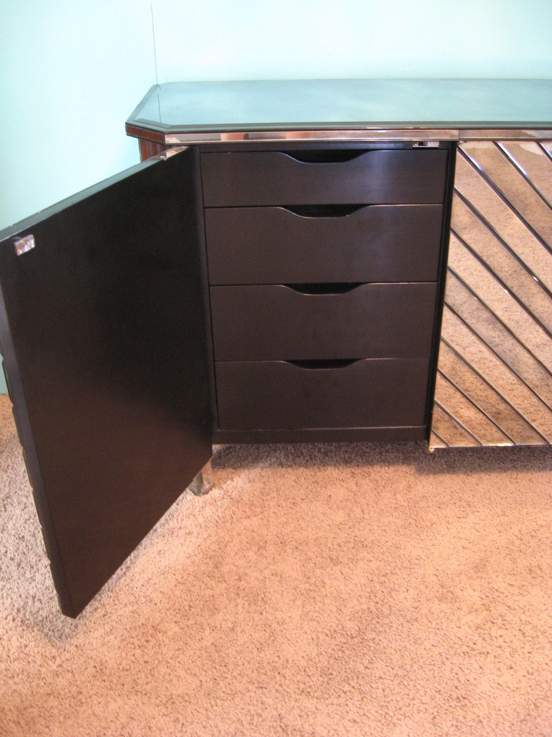 FABULOUS Mid Century HOLLYWOOD REGENCY Antique MIRROR CREDENZA Cabinet