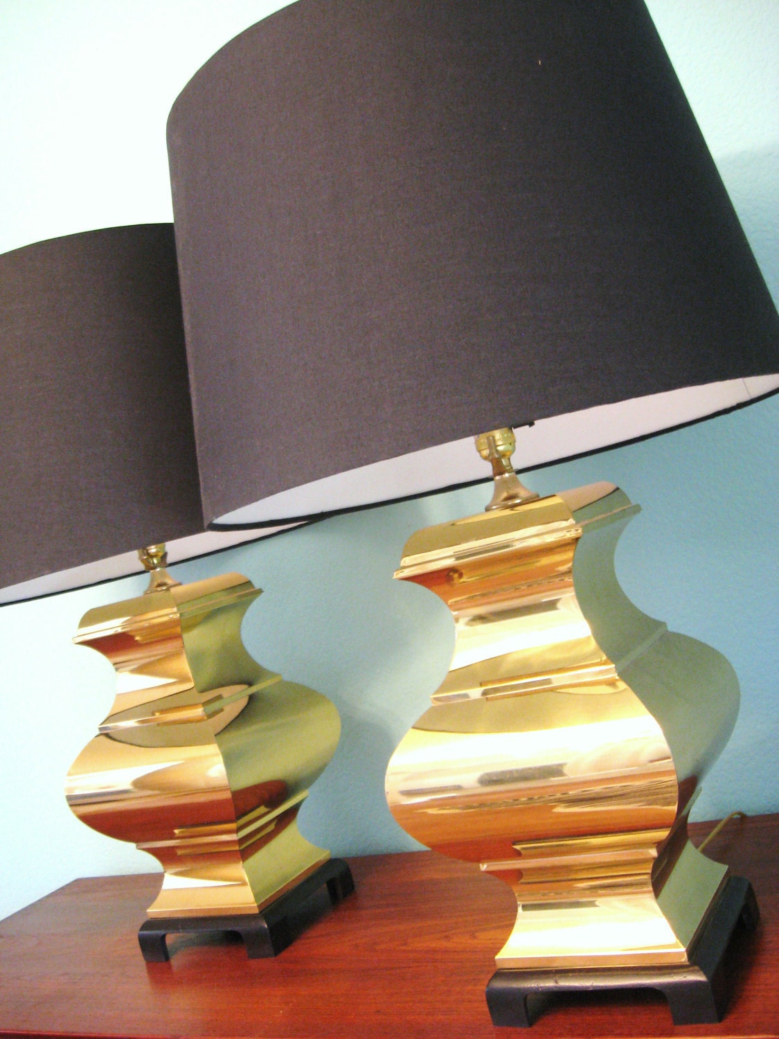 Vintage HOLLYWOOD REGENCY Pair BRASS Chinoiserie Ginger Jar Lamps