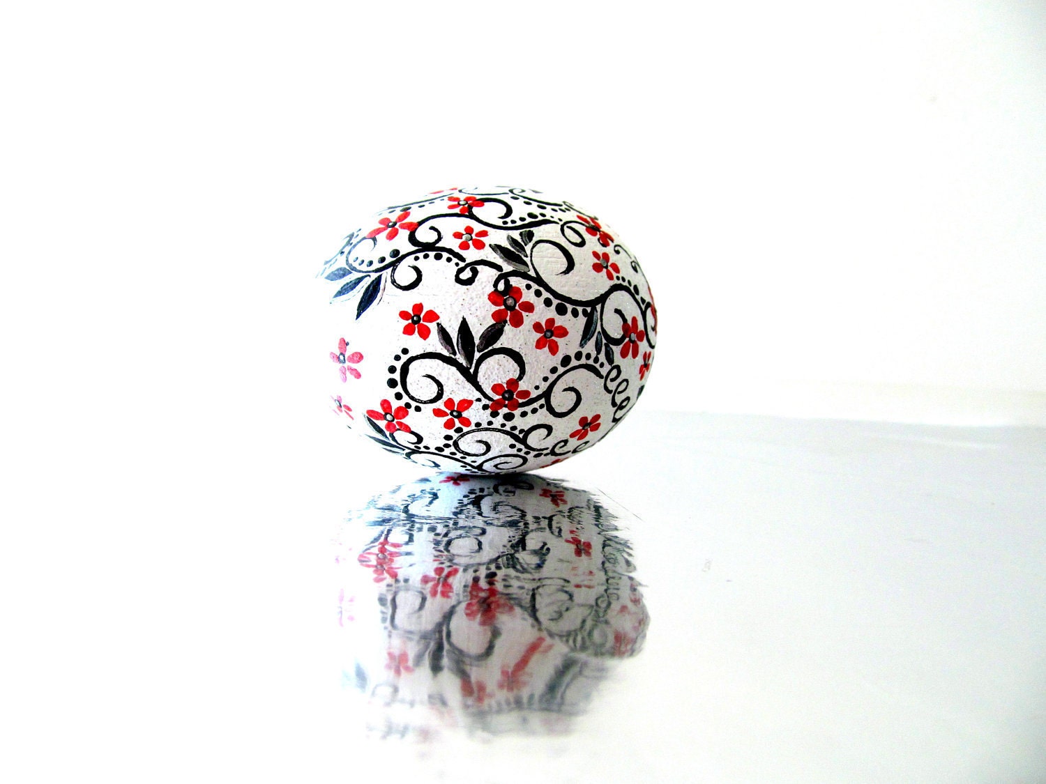 Red Black and white: Hand Painted Egg Ornament - PearlesPainting