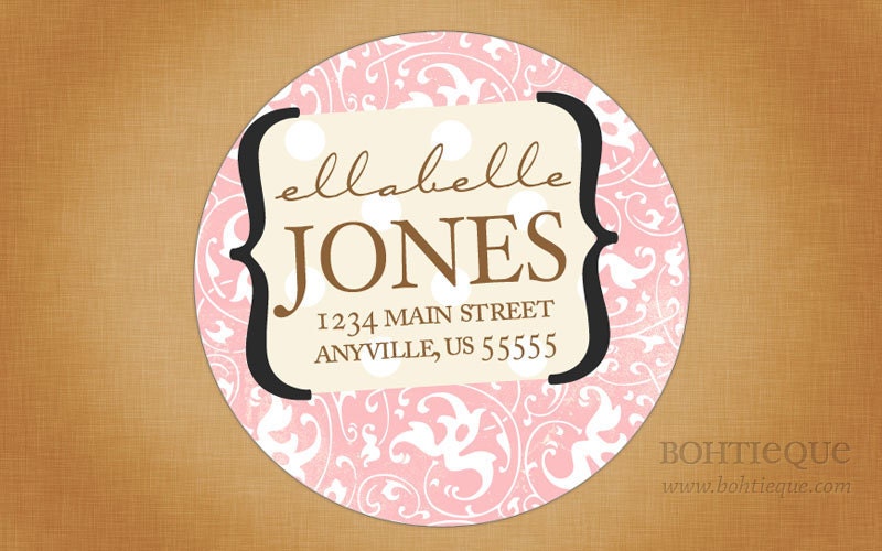 Damask Custom Return Address Labels - Pink and Brown Crazy Day