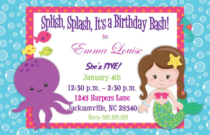 Set of 20 Mermaid Under the Sea Birthday Party Invitations Custom Il_170x135