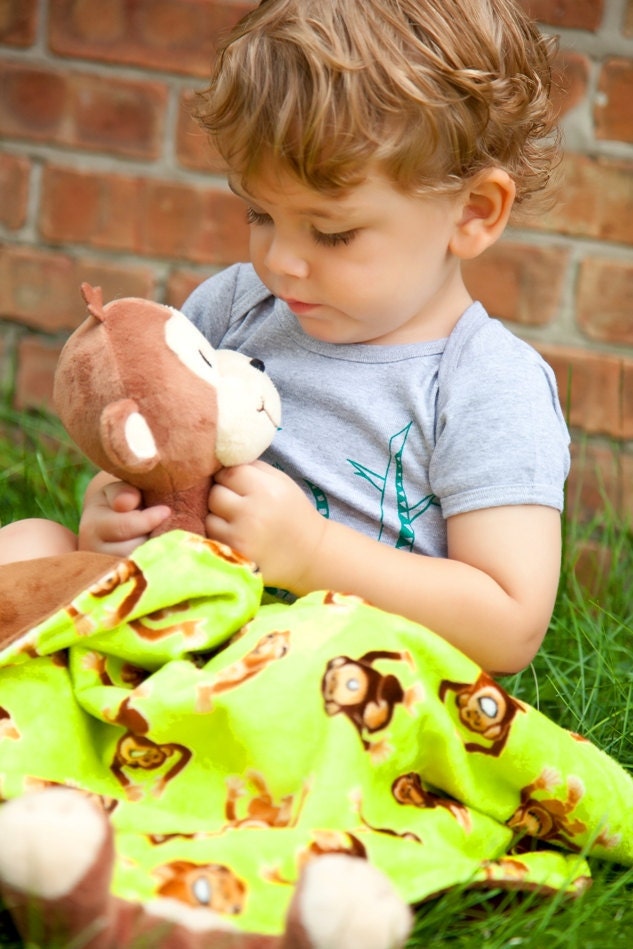 Plush Baby Blanket Lovey Monkey print with Stuffed Monkey attached Il_170x135