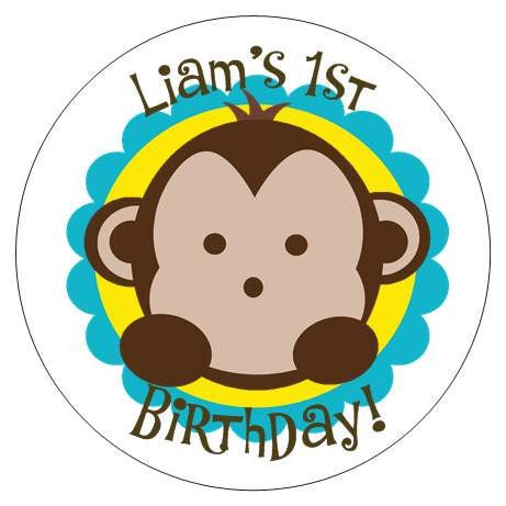 Set of 12 Large Round Monkey Birthday Party Stickers Favor Tags Il_570xn