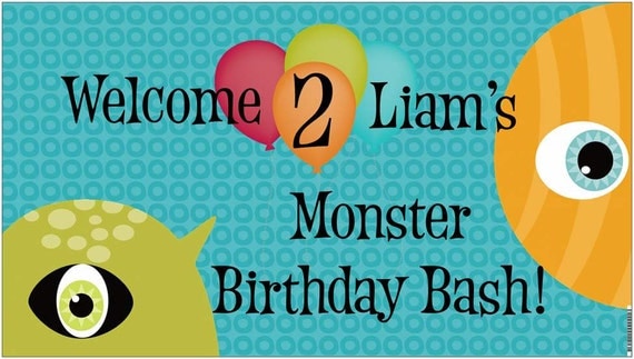 36"x18" Vinyl Monster Birthday Welcome Banner Il_570xn