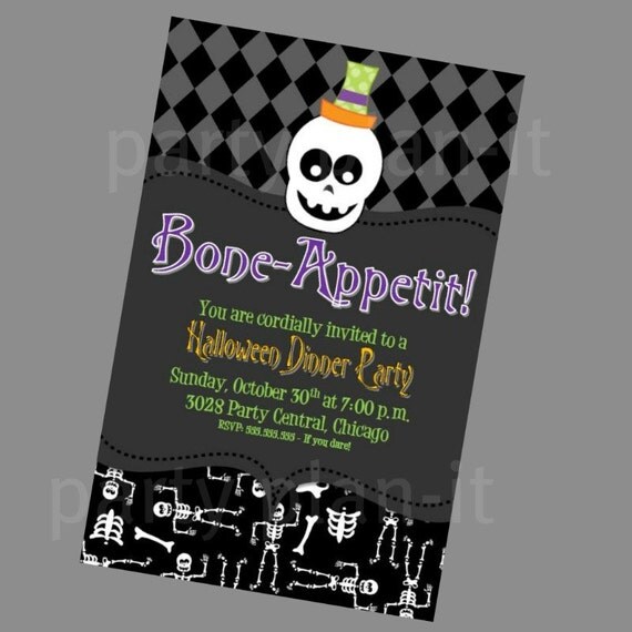 Set of 20 Bone Appetite Halloween Party Invitations Il_570xn