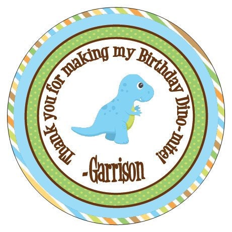 Set of 12 Large Round Dinosaur Birthday Party Stickers Favor Tags Il_570xn