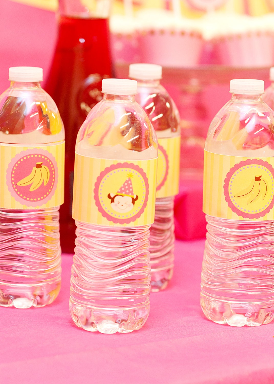 Set of 20 Water Bottle wrappers labels Curious Monkey Birthday Party Il_570xn