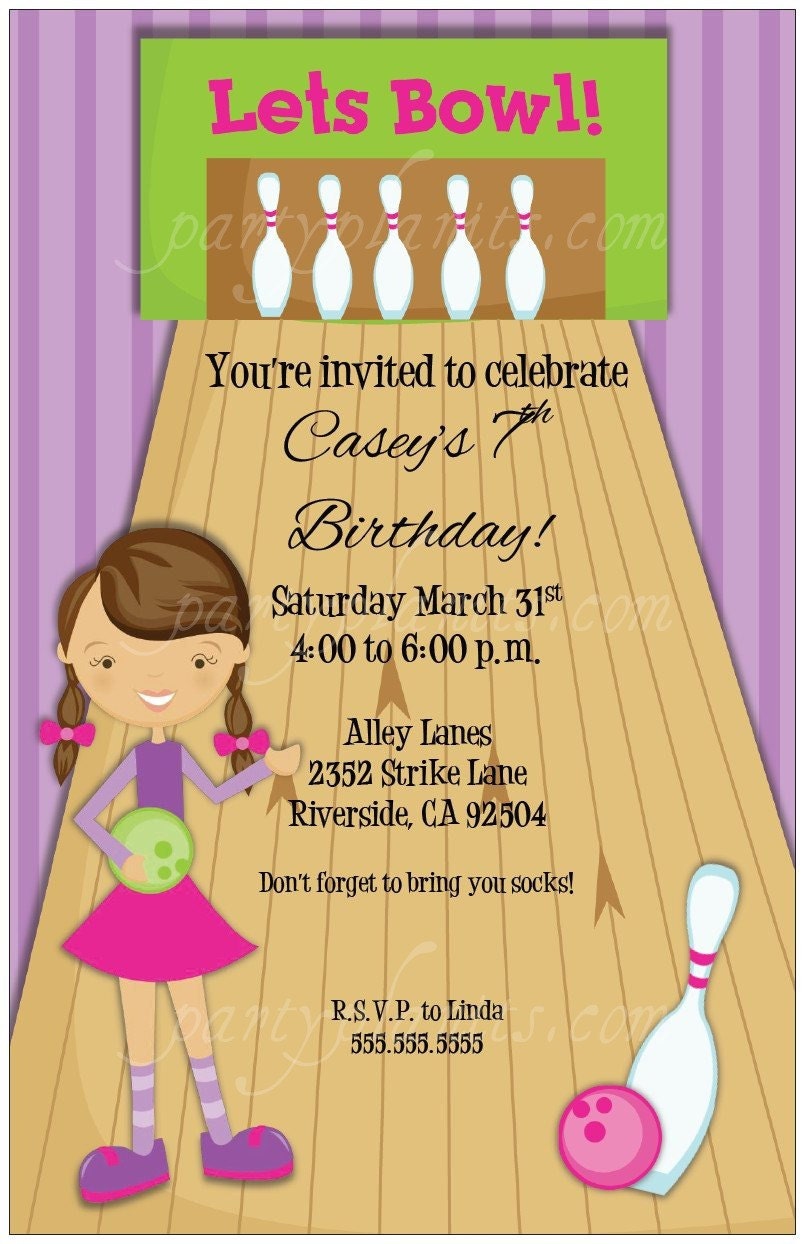 Set of 10 Bowling Birthday Party Invitations Custom Il_570xn