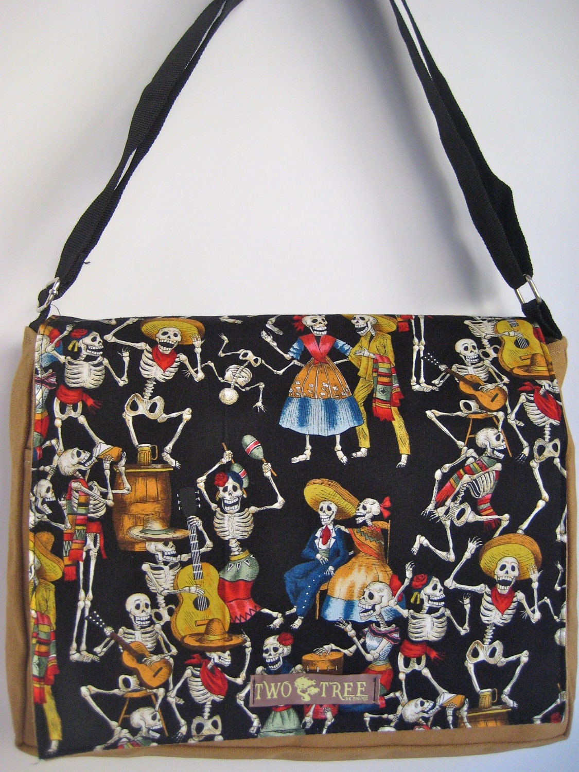Camel Tan Day Of The Dead SKELETONS MESSENGER Book Laptop Diaper BAG