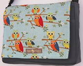 Grey OWLS On A Branch Print MESSENGER ipad Laptop Diaper BAG