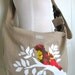 Khaki Tan Sling MESSENGER Bag With Novelty Floral Bird and WHITE Branch