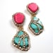 Statement earrings turquoise blue and pink crystal embellished earrings
