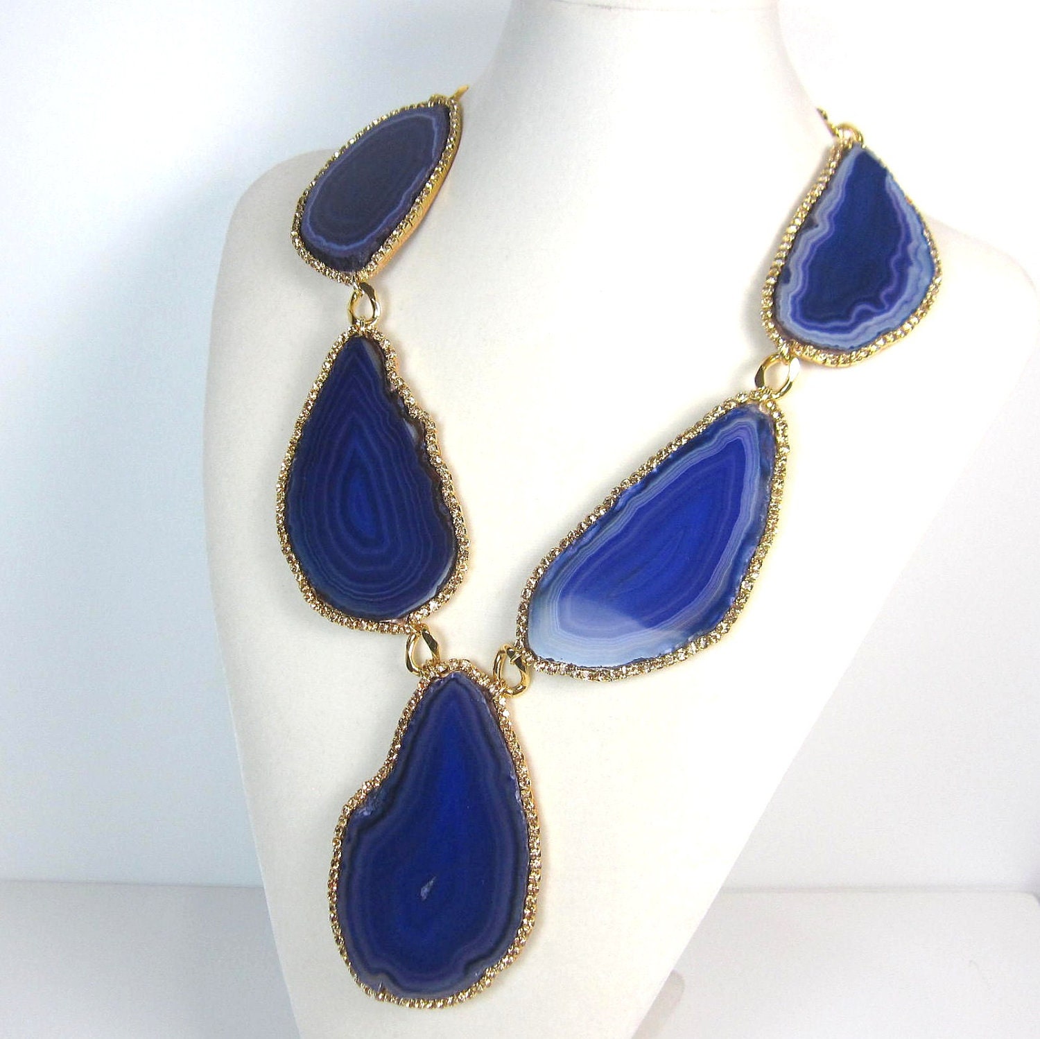 Statement necklace Deep Violet Purple and gold pink crystal necklace statement jewelry by Ezzaexclusive