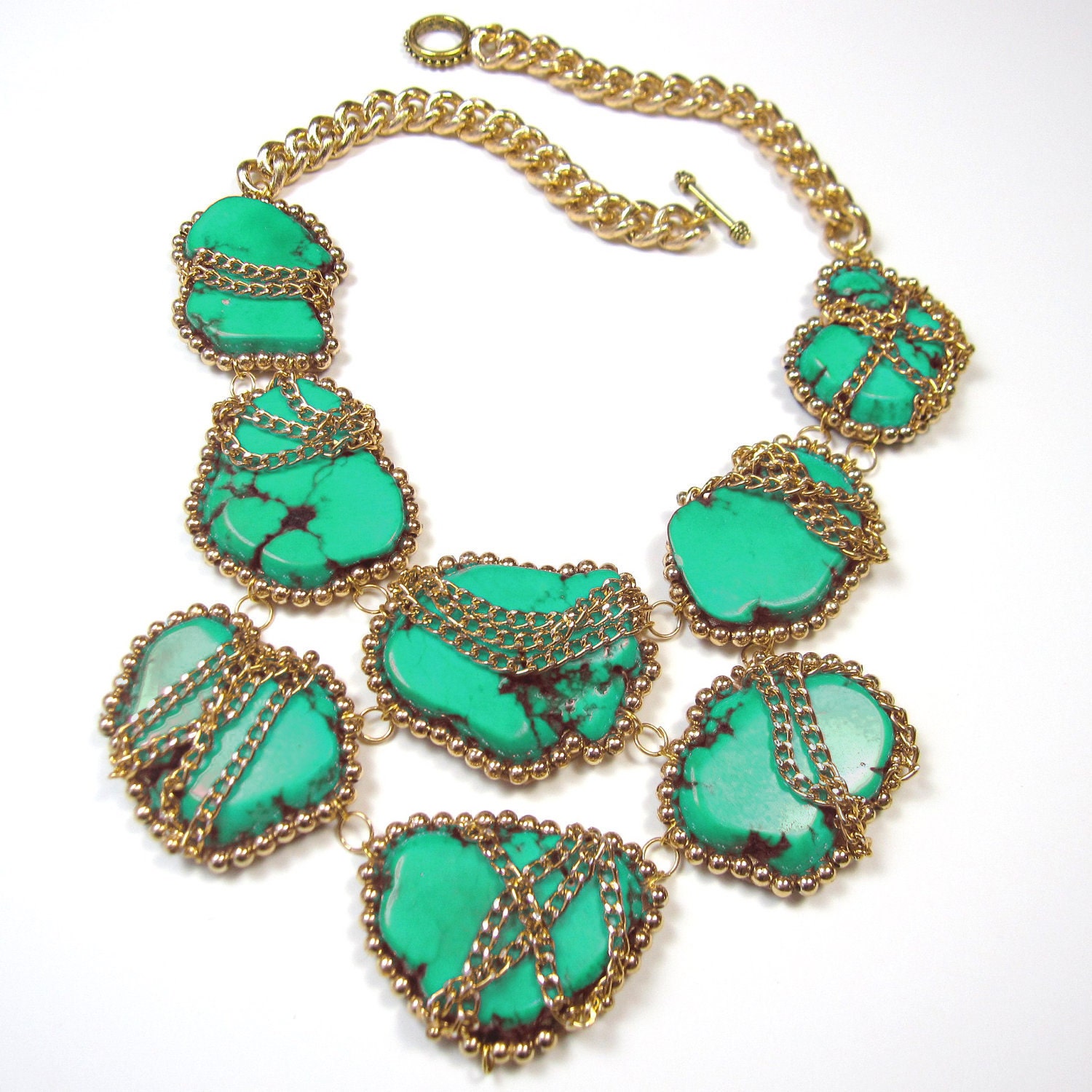 Turquoise Necklace on Turquoise Statement Necklace Turquoise And Gold Big Large Chunky