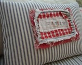 PaRiS French Blue Ticking Cottage Shabby Chic  Distressed 10x16 PiLLoW