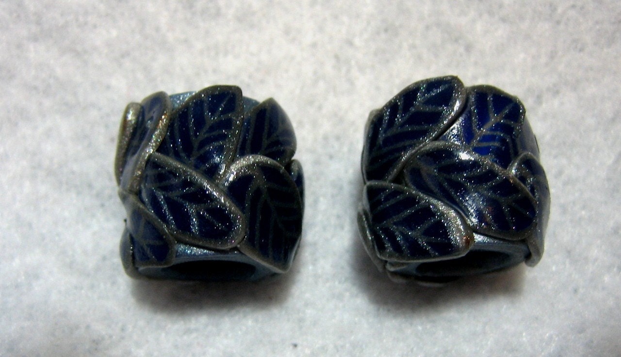 Dread Beads Midnight Blue and Silver Set of 2   You Choose Hole Size