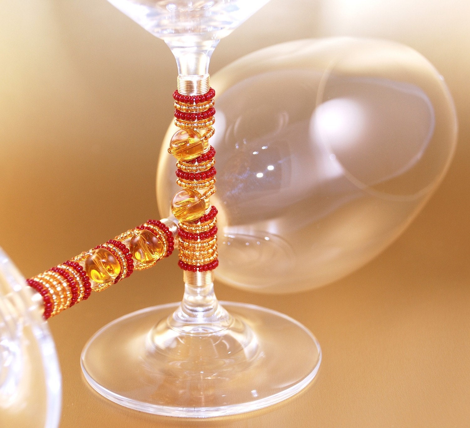 Crystal Wine Glasses Hand Beaded In Gold And Red By Beadz2Pleaz Weddings Bridal Showers And Housewarming Gift Ideas CHOOSE YOUR COLORS