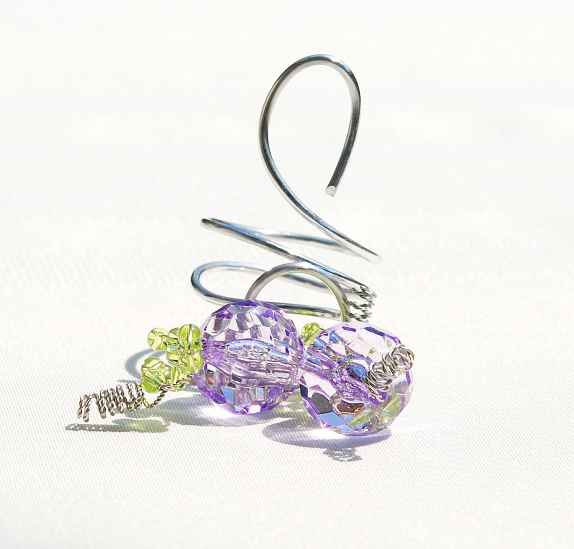Wedding Favor Wine Bottle Decoration In Lilac And Green RUSTIC And ABSTRACT Beauty For The Wine Lover And Vineyard Wedding by Beadz2Pleaz
