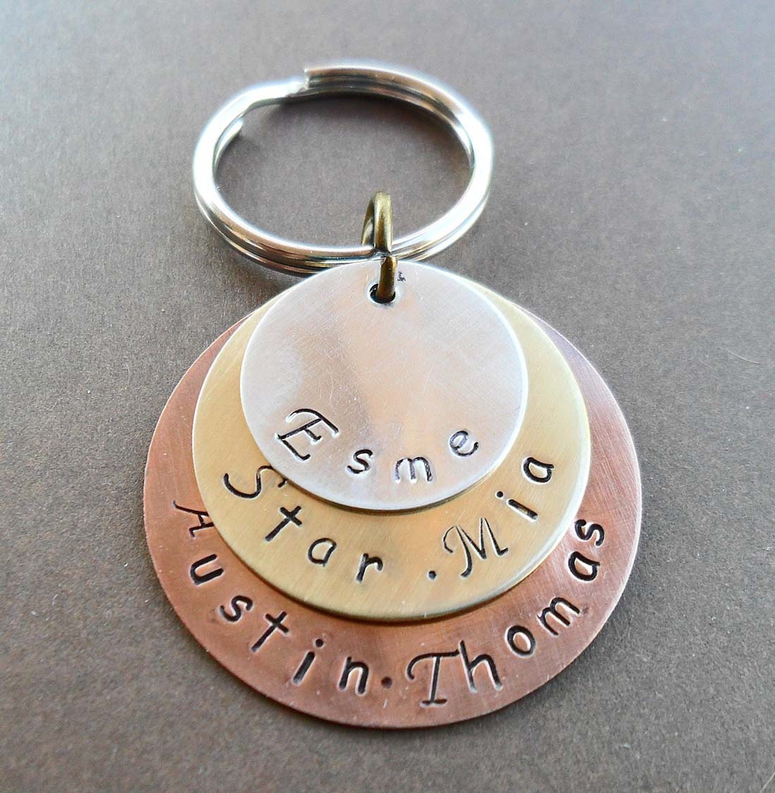 Personalized Triple Stack Keychain- Hand-Stamped Keychain - Custom Names - K 2