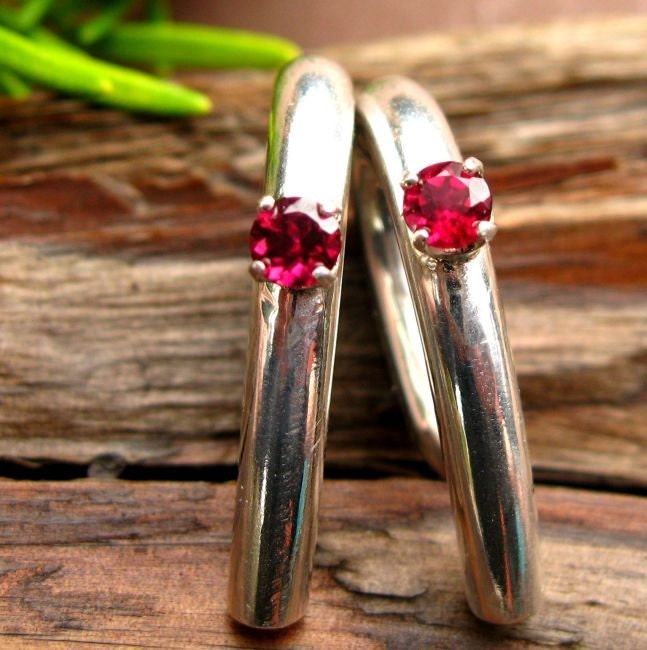 Rubellite Tourmaline Gauged Earring Pair - 6 Gauge Recycled Sterling Silver