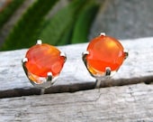 Orange Carnelian Stud Earrings, Sterling Silver with Genuine Gemstones, 5mm