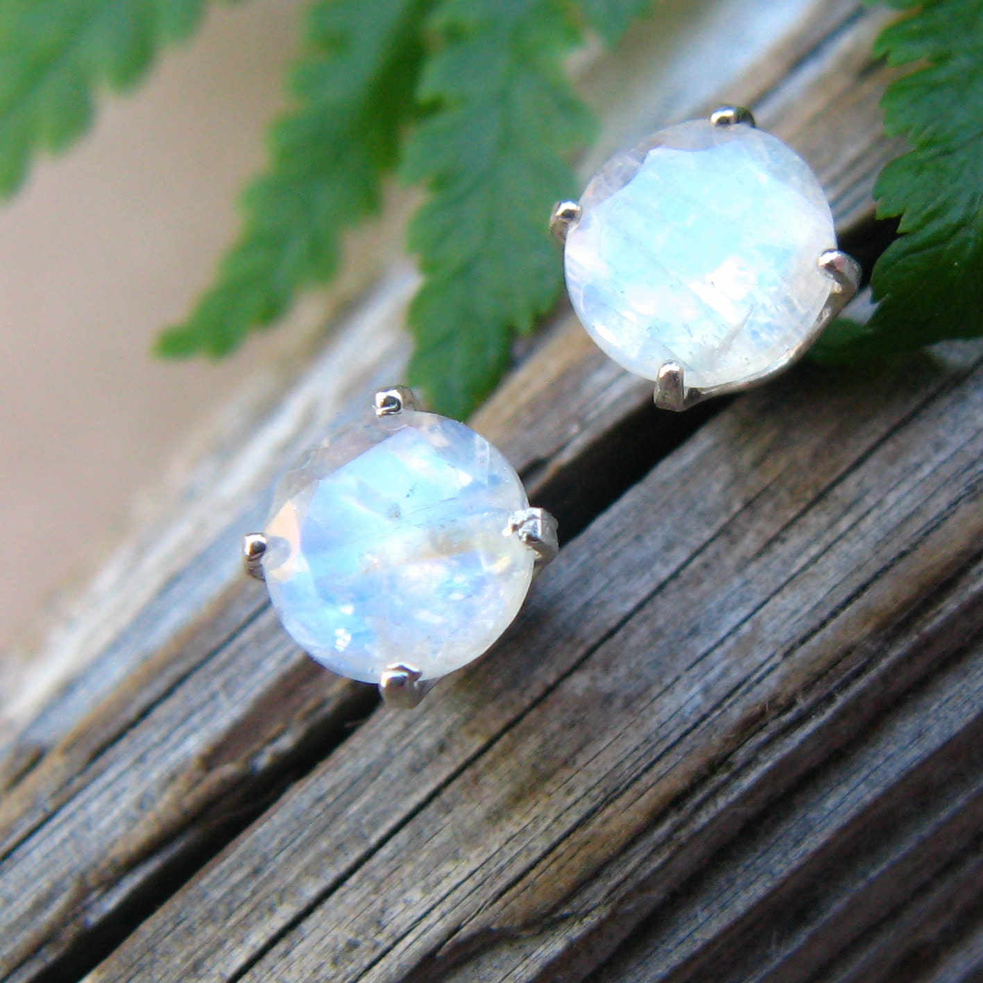 Rainbow Moonstone Stud Earrings Sterling Silver with by jetflair