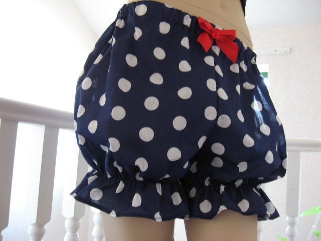 Sequoia Lolita dark blue,white,red spotted festival  frilly Sissy Bloomers,gothic,rock,hippy
