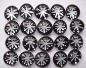 HANDPAINTED GLASS GEMS MOSAIC TILE PARTY FAVORS SILVER SNOWFLAKES ON BLACK SNOWFLAKE