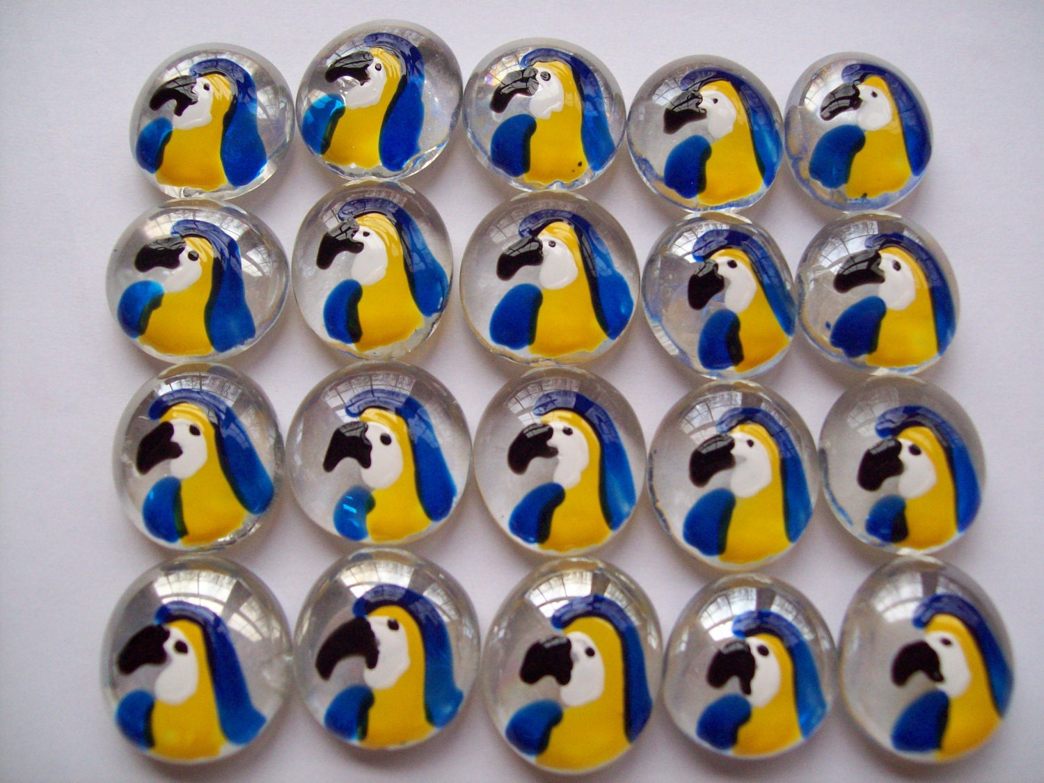 Handpainted Glass Gems parrot parrots toucan bird  for crafts , party decorations, favors