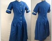 Good Housekeeping Dress / 40s Hospital Uniform / S M / Blue