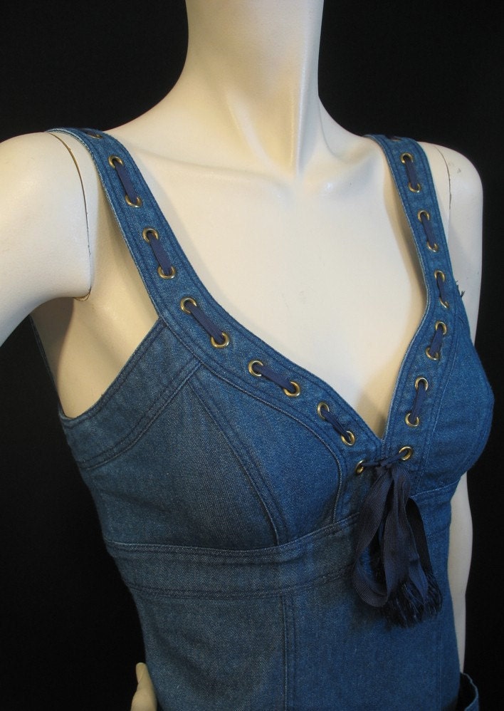 Vintage Guy Laroche Dress / 80s Jean Dress / XS