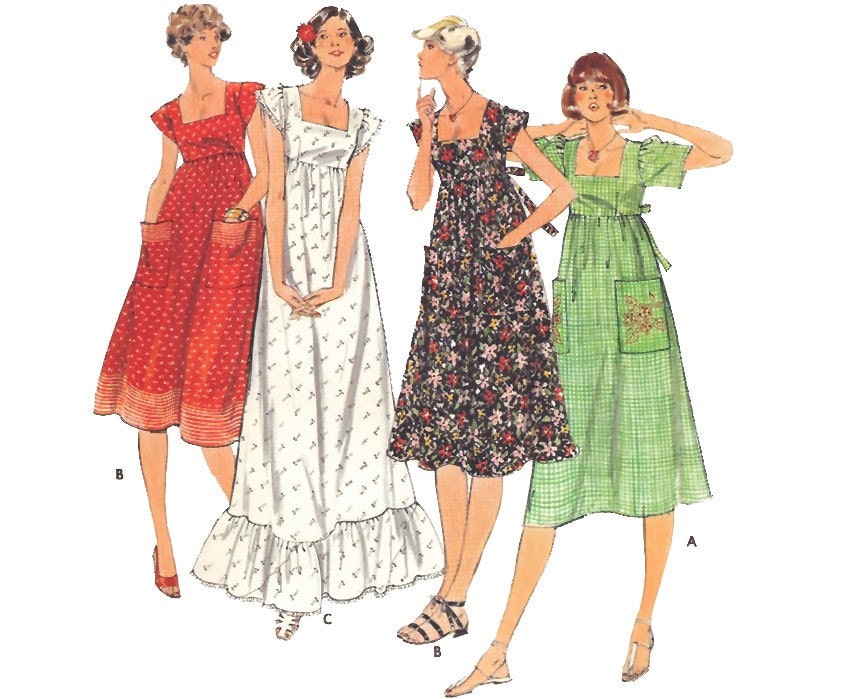 Vintage Sewing Pattern 1970s Maxi Dress Empire Waist Peasant Uncut Medium