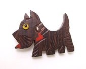 Vintage Scottie Pin Dog Brooch 1940s Wooden Glass Eye Terrier Jewelry